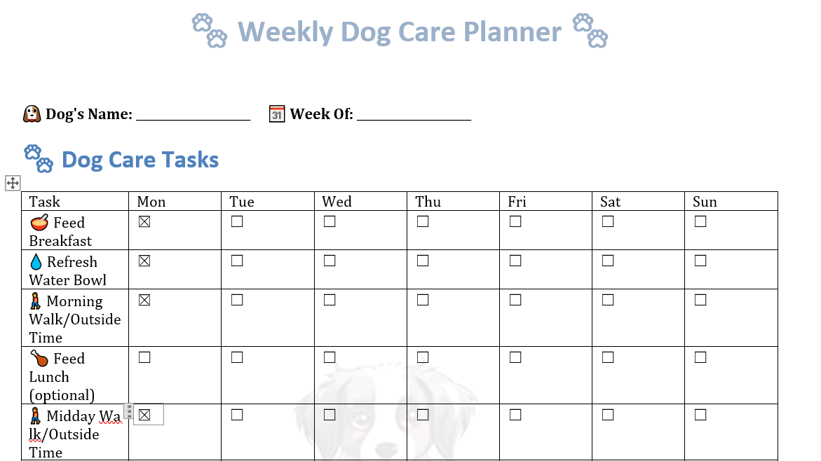 Weekly Dog Care Planner – 1 Printable, 1 Fillable & 1 Mobile-version for Dog Owners